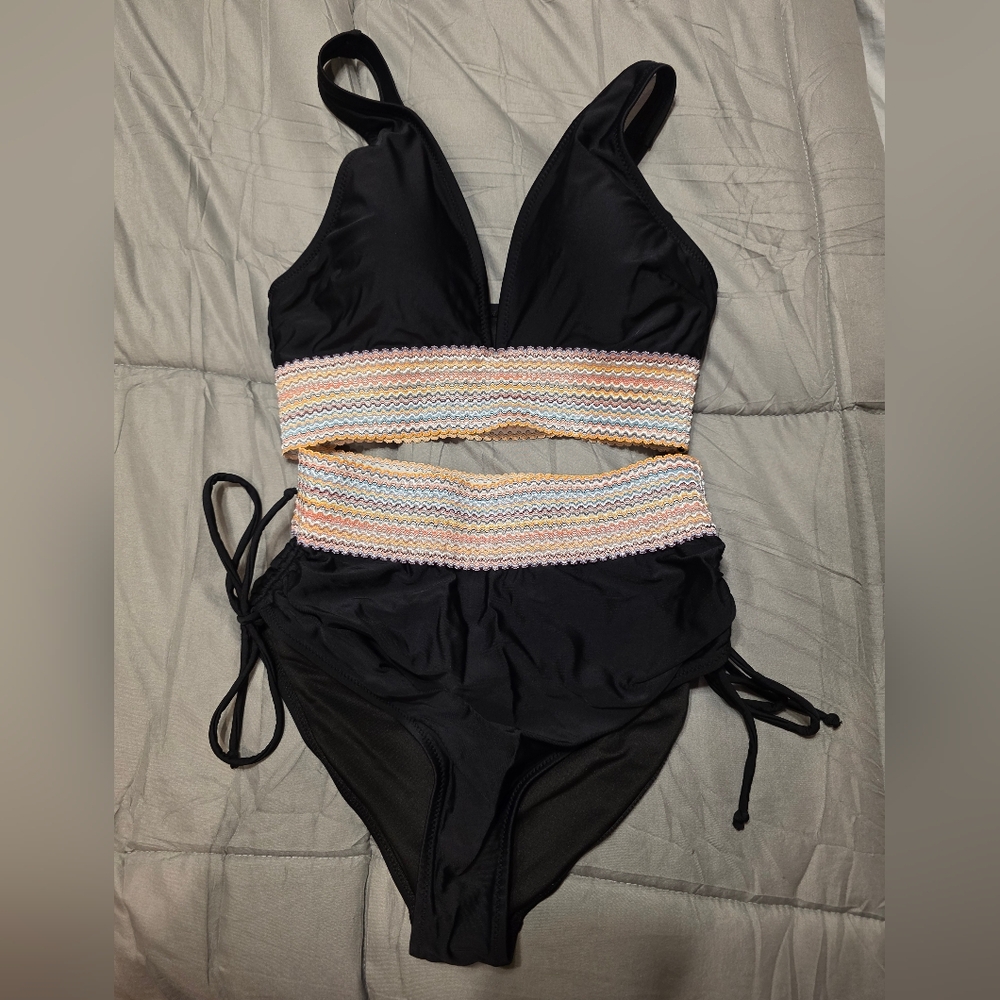Blooming Jelly Black and Multicolor Two Piece Swimsuit